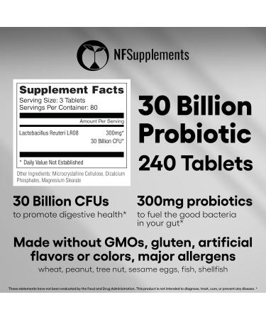 Lactobacillus Reuteri Probiotic Supplement 30 Billion CFU 240 Tablets Probiotics for Men & Women Supports Digestive & Gut Health Vegan Friendly Gluten Free Non-GMO (240 Lactobacillus Reuteri) Lactobacillus Reuteri 1 Count  - Buy Online on GoSupps.com