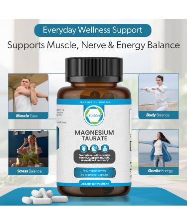 Truemed Natural Magnesium Taurate 1500mg Magnesium Taurate Supplement for Heart Health Sleep Relaxation Blood Pressure Balance & Energy Boost with High Absorption - Made in USA 60 Capsules - Buy Online on GoSupps.com