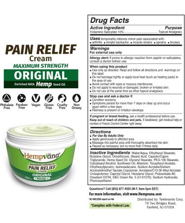 Hempvana Relief Cream 4 Pack with Seed Extract - USA Made 4oz Paraben Free Vegan Cruelty-Free - For Inflammation, Muscle & Joint Pain, Back Knee Nerves & Arthritis Relief - As Seen On TV - Buy Online on GoSupps.com