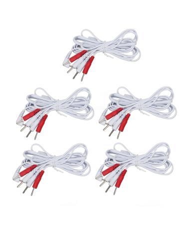 5 pieces of electrode cable - 1 to 4 pins 4.9 feet length promote the blood circulation of multifunctional 2.5 mm plug tens unit cable white