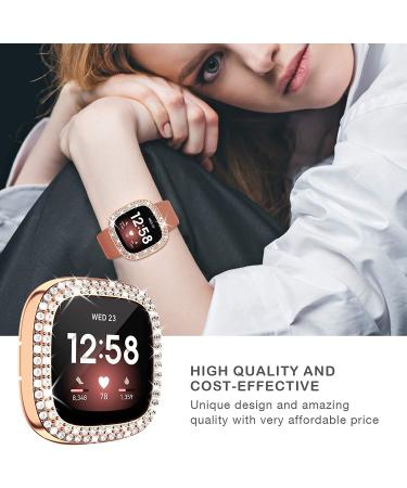 [2-Pack] Tensea Bling Protector Case for Fitbit Versa 3 & Fitbit Sense - Black/Rose Gold Diamond Frame Cover for Women - Buy Online on GoSupps.com