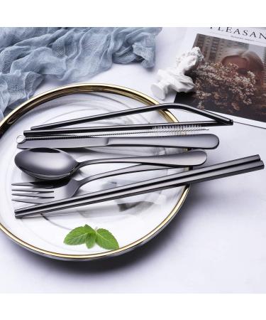 Portable Stainless Steel Camping Cutlery Set with Waterproof Case - Black - Buy Online on GoSupps.com