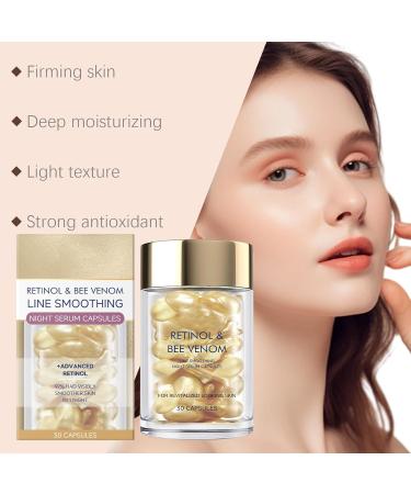 Retinol & Bee Venom Line Smoothing Night Serum Capsules 30 Capsules with Hyaluronic Acid & Tea Extract Anti-Aging Moisturizing Treatment - Buy Online on GoSupps.com