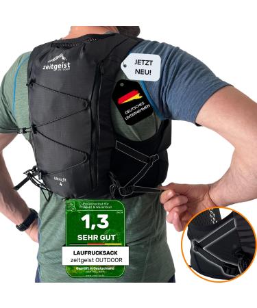 Zeitgeist Outdoor Running Vest for Men & Women - Ultra-Lightweight 4L Backpack | Breathable & Optimal Fit for Trail Running & Cycling | Black M-L - Buy Online on GoSupps.com