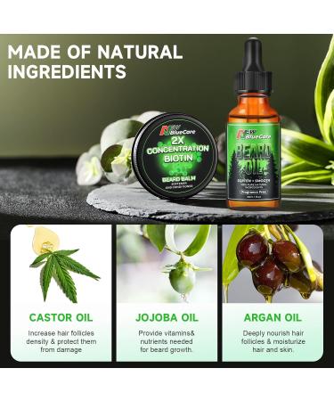 Beard Oil & Balm Growth Kit for Men - Unscented Natural Jojoba Argan Shea Butter | Moisturize & Soften - Perfect Gift for Dad Husband Boyfriend - Buy Online on GoSupps.com