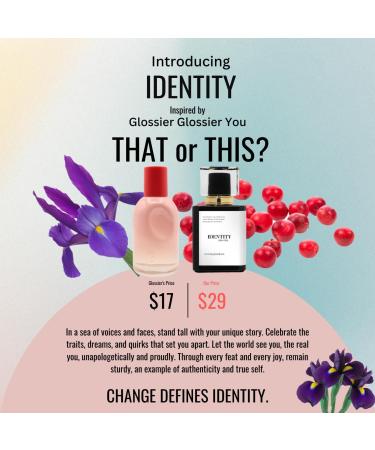 IDENTITY | Inspired by GLSSIER YOU | Pheromone Perfume for Men and Women | Extrait De Parfum | Long Lasting Dupe Clone Essential Oils Fragrance | Perfume De Hombre Mujer | (30 ml / 1 Fl Oz) 1 Fl Oz (Pack of 1) - Buy Online on GoSupps.com