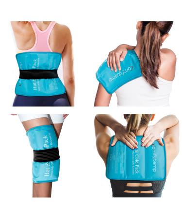 Ice Packs for Injuries, 10.5"x14.5" Comfytemp Reusable Gel Ice Pack with Strap for Shoulders, Knee, Ankle, Foot, Elbow, Hip, Back Pain Relief, Hot and Cold Compress for Sprains, Swelling, Bruises 10.5x14.5 Inch (Pack of 1)