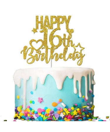 Tenhaisi Glitter Golden Happy 16th Birthday Cake Topper Sweet Sixteen Cake Topper - Kids 16th Birthday Party Decoration Age 16 Sign Cheers to 16 Years Birthday/Wedding Anniversary Party Supplies