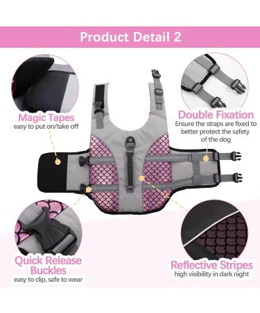 Kuoser High Visibility Dog Life Jacket | Adjustable Pet Floatation Vest with Reflective Stripes | Rescue Handle | Shining Fish Scales | Dog Lifesaver Swimwear for Pool & Beach | Pink, Size Large - Buy Online on GoSupps.com