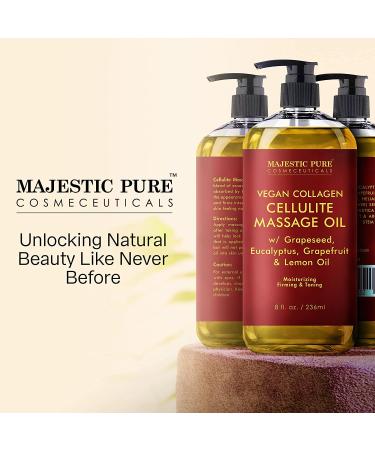 Majestic Pure Cellulite Massage Oil with Vegan Collagen & Stem Cells - Anti Cellulite Oil for Skin Tightening and Firming - 8 fl oz - Buy Online on GoSupps.com