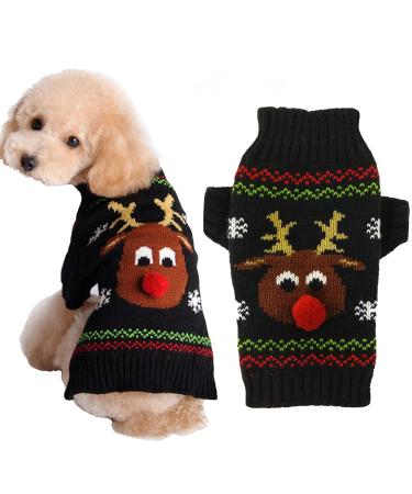 HRTTSY Dog Sweater for Christmas Cartoon Reindeer Pet Cat Winter Knitwear Warm Clothes XL Black Reindeer