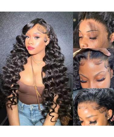 Alibonnie Lace Front Wigs Human Hair Loose Deep Wave 13x4 Lace Frontal Wigs Human Hair Curly Wigs For Black Women Wet and Wavy 180 Density Glueless HD Lace Front Wigs Human Hair Pre Plucked with Baby Hair(20 Inch Loose D...