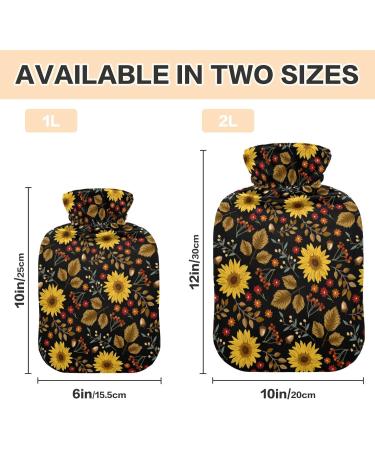 2L Hot Water Bottle with Lid - Maple Leaves & Sunflowers Design for Pain Relief - Hand & Feet Warmer Winter - Buy Online on GoSupps.com