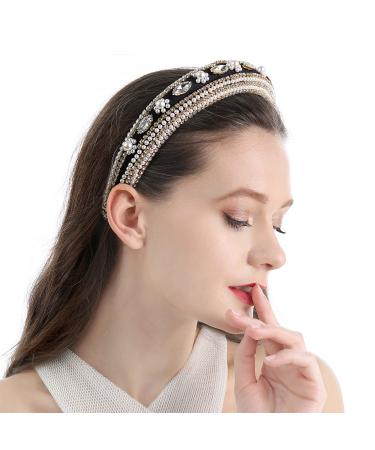 Crystal Rhinestone Headband with Pearl and Velvet Chain - Handmade Retro Diamond Hair Accessory - Buy Online on GoSupps.com