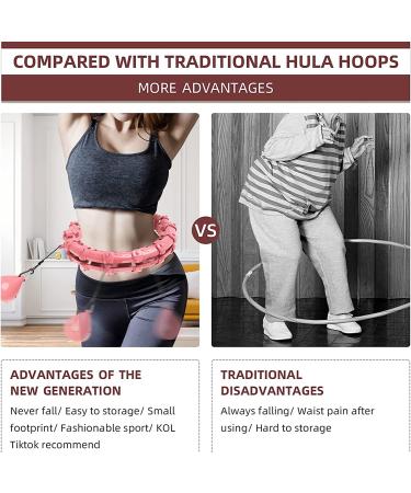 Upgraded Large Size Smart Weighted Hoola Hoop for Abdomen Fitness and Weight Loss - 24 Detachable Knots, Adjustable Weight, Auto-Spinning Ball - Pink - Buy Online on GoSupps.com