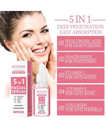 5-in-1 Vitamin C Face Serum for Women | Hyaluronic Acid Vitamin E & Collagen | Dark Spot & Anti-Wrinkle Moisturizer | 30ml - Buy Online on GoSupps.com