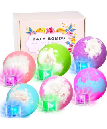 Light Up Bath Bombs with Surprise Inside,Natural Bath Bombs Gift Set 6 with Essential Oils,Magnesium Bath Bombs for Women Relaxing Spa Bath Skin Moisturize Gifts for Women 4.3 Ounce (Pack of 6) Multi-color