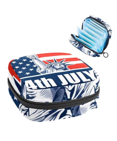 American Independence Day Statue of Liberty Sanitary Napkin Storage Bag Feminine Menstrual Cup Pouches Nursing Pad Holder Tampon Bags Portable Period Bag for Women Teen Girls 1Pcs Multi-colored 10