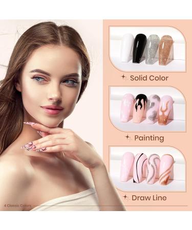 Supwee 4-Color Nail Art Liner Gel Polish Set - White Black Silver Champagne | Reflective Glitter UV Gel for Stunning Nail Designs - Buy Online on GoSupps.com