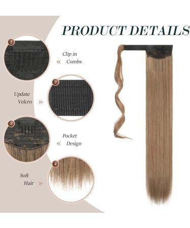 FESHFEN 24 Long Straight Wrap Around Ponytail Extensions in Light Golden Brown & Pale Golden Blonde - Synthetic Clip-in Hairpiece for Women - 24 Inch - 130g - Pack of 1 | 12/24# Light Brown & Natural Blonde - Buy Online on GoSupps.com