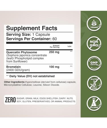 Gade Nutrition Quercetin Phytosome with Bromelain I Highly Purified 95% I 50X Higher Absorption - Most Effective Form of Quercetin Enhanced with Bromelain I Made in USA -Supplement for Men and Women - Buy Online on GoSupps.com