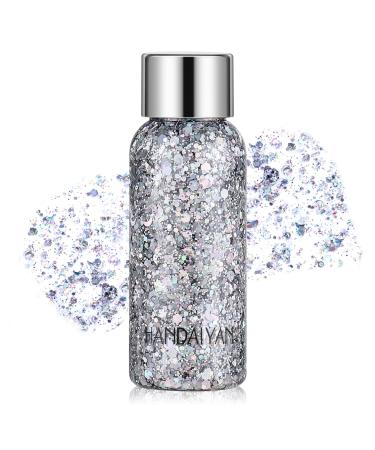 Holographic Silver Face Glitter TEOYALL Long Lasting Glitter Shimmer Chunky Sequins Glitters for Body Face Hair Makeup (Silver) #1 Silver
