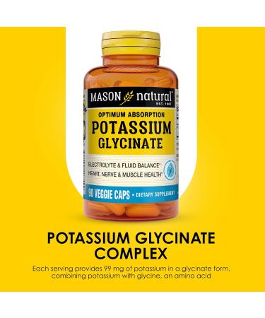 MASON NATURAL Optimum Absorption Potassium Glycinate Electrolyte Support Supplement 99 mg Potassium 90 Veggie Capsules - Buy Online on GoSupps.com