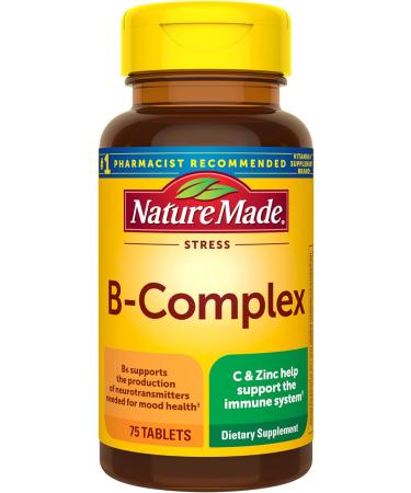 Nature Made Stress B Complex with Vitamin C and Zinc, Dietary Supplement for Immune Support, 75 Tablets, 75 Day Supply Unflavored 75 Count (Pack of 1)