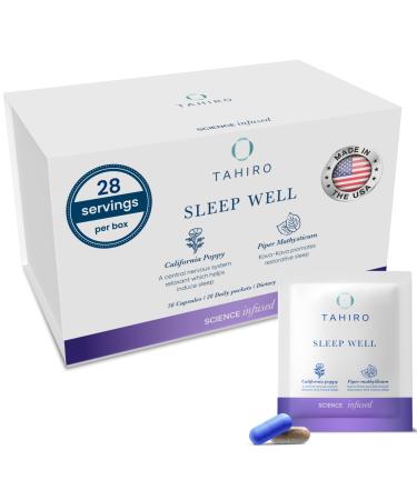 TAHIRO Sleep Well Supplement Sleep Supplement with Kava, Valerian Non-GMO Vegan Herbal Capsules Natural Formula 28-Packets