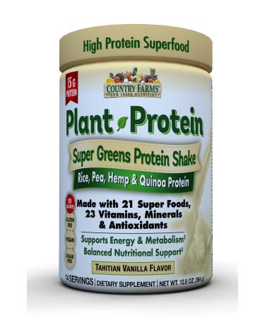 COUNTRY FARMS Super Greens Plant Protein Supplement, Vanilla, 12.8 Ounce,Multi,N9572