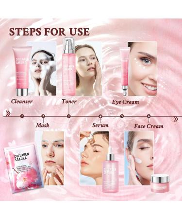 8PCS Sakura Skin Care Set Moisturizing Skincare Kit with Face Cleanser Facial Cream Toner Facial Serum Face Masks and Eye Cream Refreshing Hydrating Skin Care Gift Set for Women - Buy Online on GoSupps.com