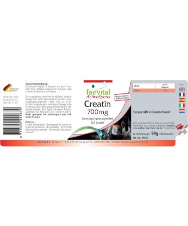 Fairvital | Creatine Monohydrate 700mg - High dosage - 120 capsules - Buy Online on GoSupps.com