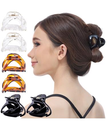 RC Roche 6 pieces oval curved hair clips with interlocking teeth non -slip hair clip medium transparent black white 1 piece (6 Pack) transparent black white
