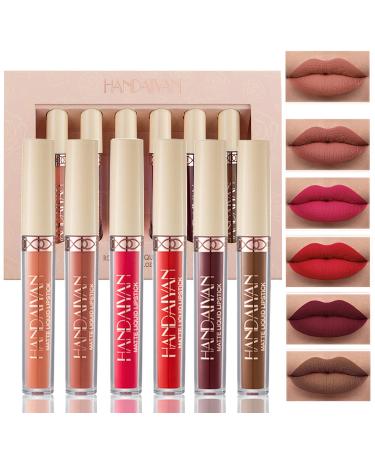 Topcent Matte Liquid Lipstick Sets 6 Nude Colors Non-stick Cup Not Fade Waterproof Lip Gloss Long-Lasting Lip Makeup Gift Set for Women Lip Stains Pack Bundles (SET-A)