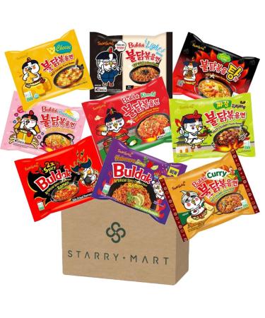 Starry Mart Samyang Korean Buldak Hot Chicken Spicy Ramen Noodles Challenge Assorted Box (10 Packs with 6 Different Random Flavours) HALAL