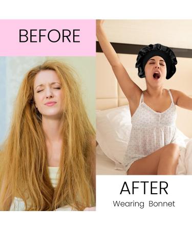 Silk Bonnet Set - 2-Piece Sleep Caps for Women & Girls | Hair Wraps in Black & Violet - Buy Online on GoSupps.com