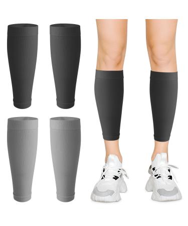 4Pcs Elastic Calf Compression Sleeves Relacement Uniform Size for Men & Women Calf Support Sleeves Shin Calf Support Footless Calf Compression Socks for Varicose Vein Calf Injury (Black&Grey)
