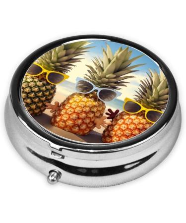 Three Pineapples Pill Box - Portable Metal Organizer with Glasses Design 3 Compartment for Small Pills - Perfect Travel Accessory - Buy Online on GoSupps.com