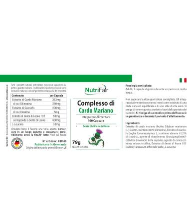 Nutrifair BV Milk thistle complex with milk thistle artichoke & dandelion 250 mg silymarin per day 100 capsules high dosage 100 vegan German production & laboratory testing NutriFair - Buy Online on GoSupps.com