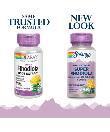 SOLARAY Super Rhodiola Root Extract 500mg - Herbal Adaptogen for Stress & Energy Support - 60 VegCaps - Buy Online on GoSupps.com