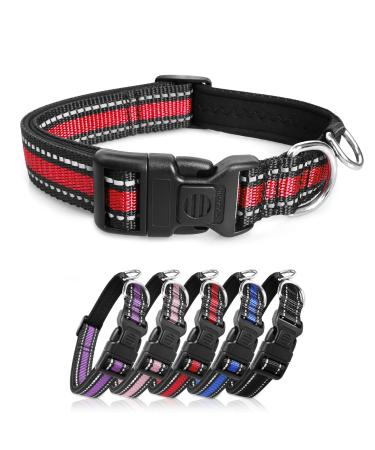 WINSEE Reflective Dog Collar, Adjustable Puppy Collars with Quick Release Buckle, Breathable Nylon Pet Collar for Small Medium Large and Extra Large Dogs Cats Rabbits, 5 Sizes, 9 Colors M (1"x14-22") Reflective Red (soft)