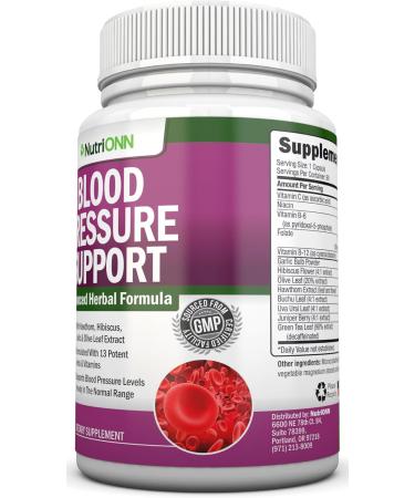 Blood Pressure Support Supplement - 13 Herbs & Vitamins - with Hawthorn Hibiscus Garlic & Olive Leaf Extract - Natural Supplement for Women & Men - High Strength Capsules - Non-GMO - 90 Day Supply - Buy Online on GoSupps.com