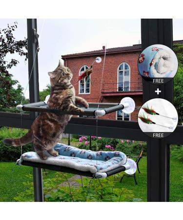 Cat Window Perch Deluxe Double Layer with Free Fleece Blanket & Toys | Large Cat Hammock for 55 lbs Cats | Space-Saving Sunbathing Bed - Buy Online on GoSupps.com