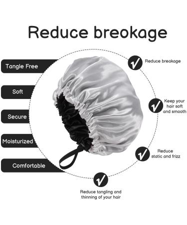 Fuyamp 2 Packs Satin Sleep Cap Adjustable Silky Sleep Bonnet for Women Long Curly Hair Double-Sided Waterproof Satin Hair Cap Extra Large Sleep Satin Bonnet for Women Girls Sleeping Grey+Black - Buy Online on GoSupps.com