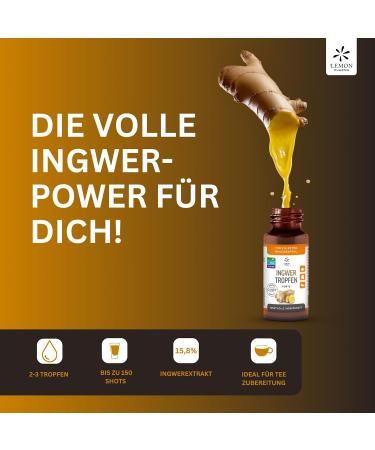 Original GINJER Ginger Drops by Lemon Pharma - Organic & Vegan - 20ml for Ginger Shots & Tea - International Shipping Available - Buy Online on GoSupps.com