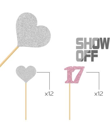 MonMon & Craft 17th Birthday Cupcake Toppers - Number 17 Sign - Girls 17th Birthday Cupcake Toppers - Sweet 17 Dessert Decor- Cheers to 17 Years Party Decorations Pink Silver Glitter - 24 Pcs - Buy Online on GoSupps.com