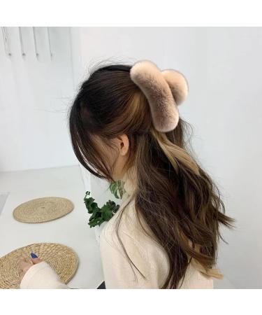Fluffy Hair Clips 5.1 Inch Large Strong Hold Fuzzy Claw Clip for Thick Hair Nonslip Winter Half Bun Hairpins Hair Jaw Clips Gifts Khaki Barrettes - Buy Online on GoSupps.com