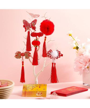 6 Pairs Baby Girls Chinese Style Hair Clips with Hairy Furry Balls and Tassels - Red Lantern Butterfly Decor - Perfect for New Year and Spring Festival - Buy Online on GoSupps.com