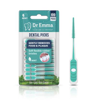Dr. Emma Soft Rubberized Dental Picks Mint Brush Picks, 100 Count (1 Packs, Mint) Mint 100 Count (Pack of 1)
