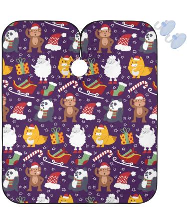 visesunny Barber Cape Christmas Funny Monkey Santa Claus Fox Sheep Polyester Hair Cutting Salon Cape Apron Anti-Static Haircut Water-Resistant Shaving Cloth Beard Shaving Bib Hairdressing Cape